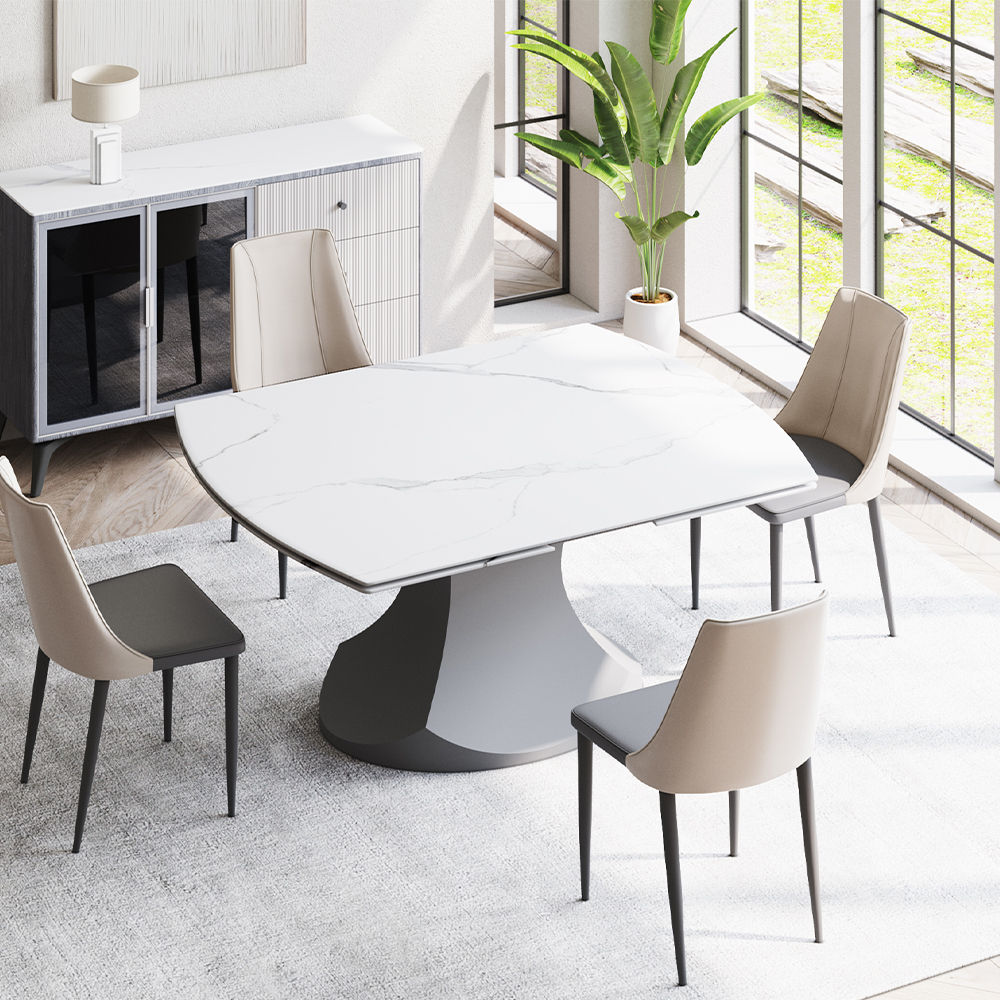 Blanc Pierre frittée brillante Extendable Dining Tables