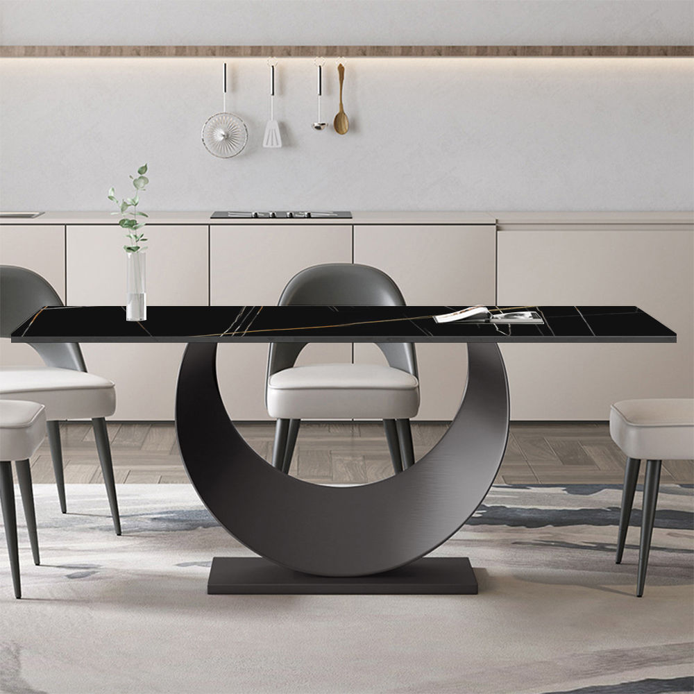 Rectangular Black & Silver Glossy Sintered Stone Dining Tables