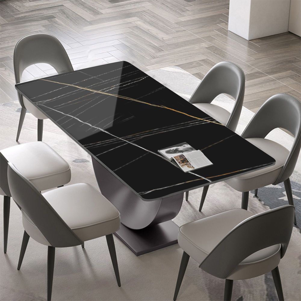 for 4 Black & Silver Glossy Sintered Stone Dining Tables