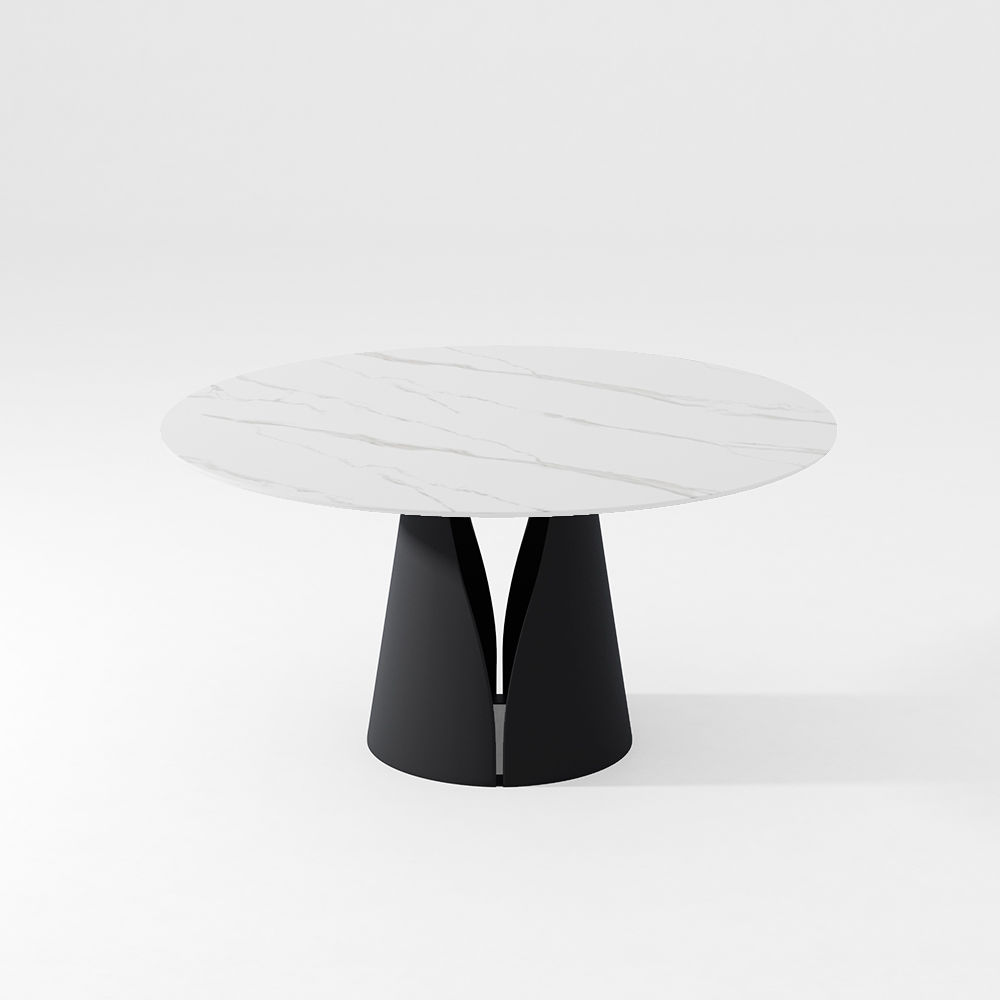 sans Lazy Susan Blanc Pierre frittée mate Tables à manger