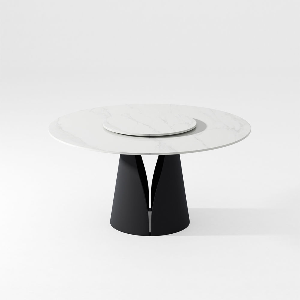 without Lazy Susan White Matte Sintered Stone Dining Tables
