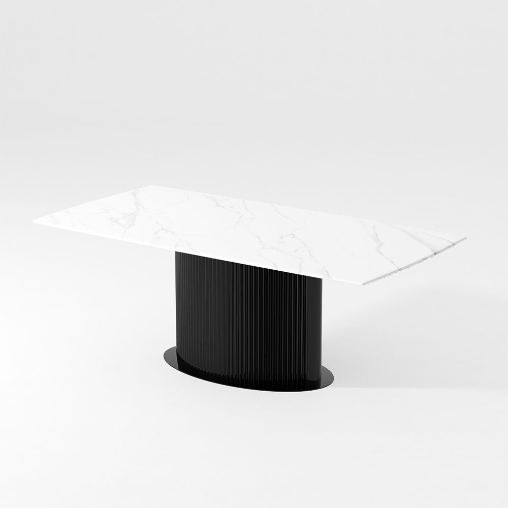 Metal Base White Glossy Sintered Stone Dining Tables