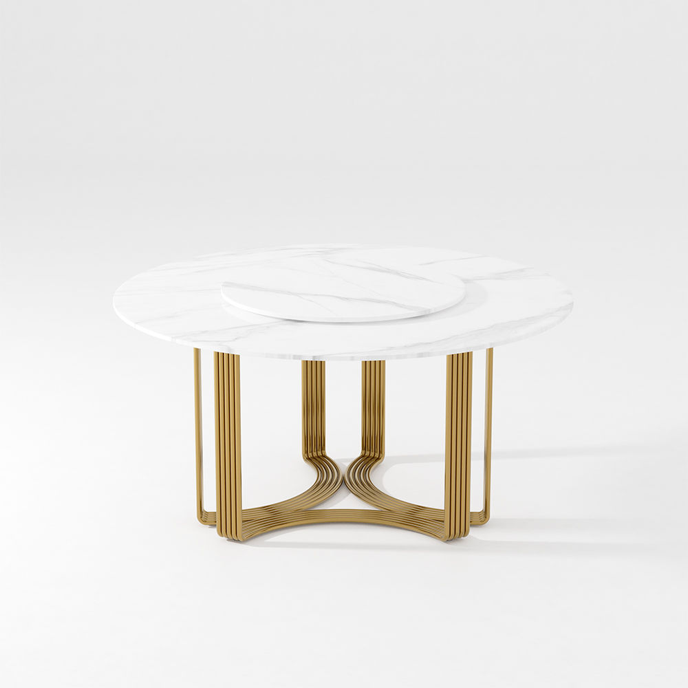 with Lazy Susan White Glossy Sintered Stone Dining Tables