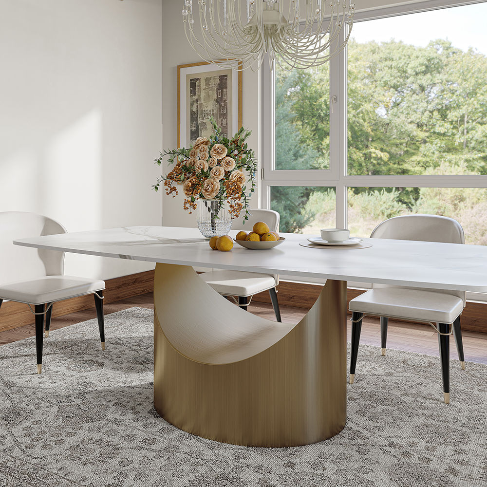 Extensible Blanc Pierre frittée et acier au carbone Tables à manger