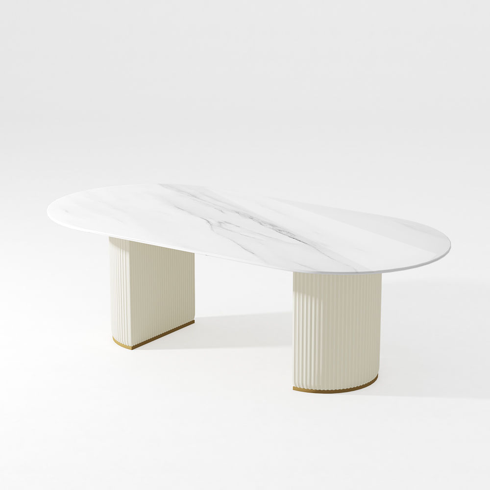 White Glossy Sintered Stone Dining Tables