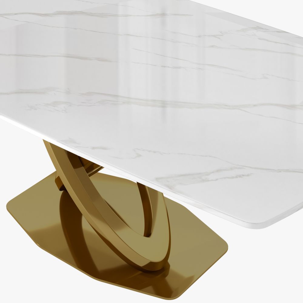 Rectangular White Glossy Sintered Stone Dining Tables