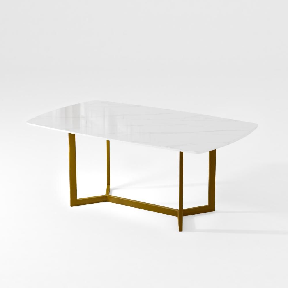 Partly Assemble White Glossy Sintered Stone Dining Tables