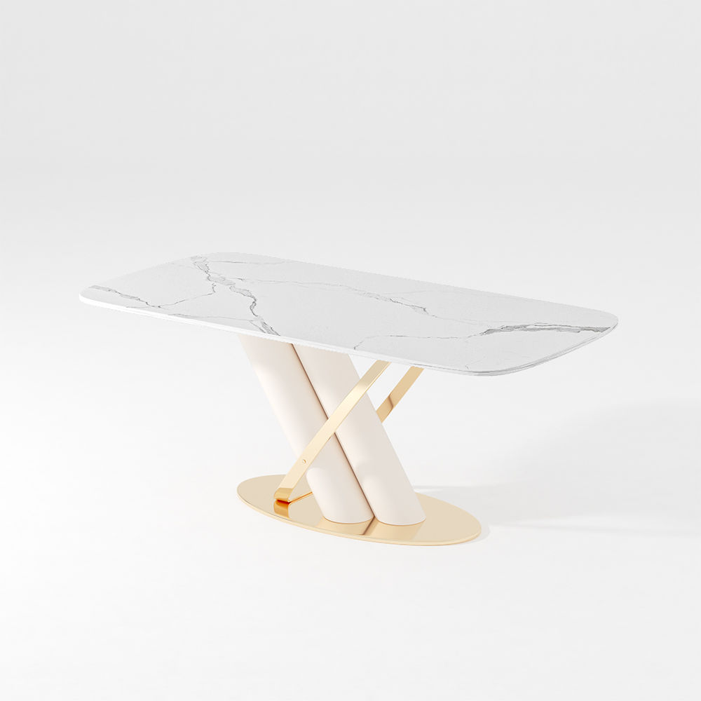 White Glossy Sintered Stone Dining Tables