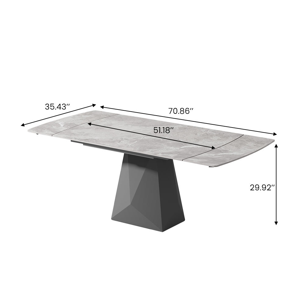 for 6 Light Gray Glossy Sintered Stone Extendable Dining Tables