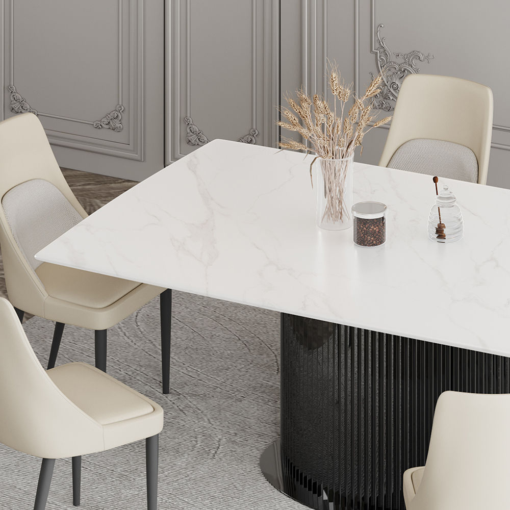 for 4 White Glossy Sintered Stone Dining Tables