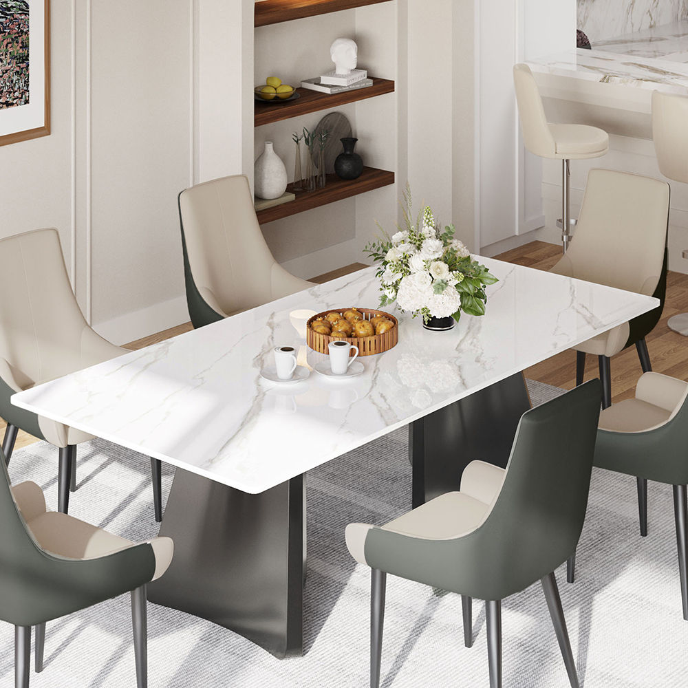 for 4 White Glossy Sintered Stone Dining Tables