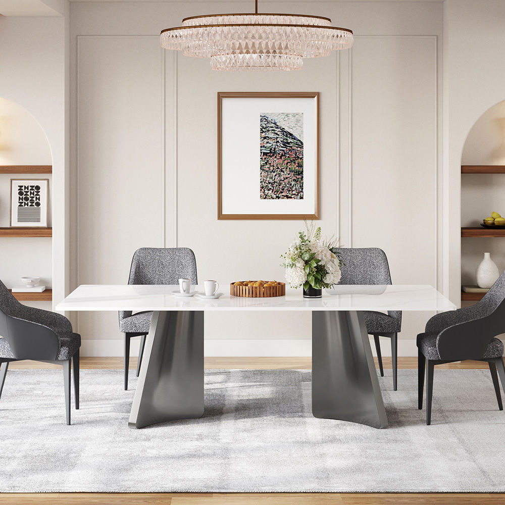Modern White Glossy Sintered Stone Dining Tables