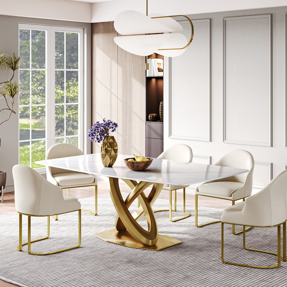 for 4 White Glossy Sintered Stone Dining Tables
