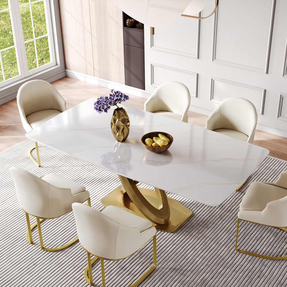 Modern Luxury White Glossy Sintered Stone Dining Tables