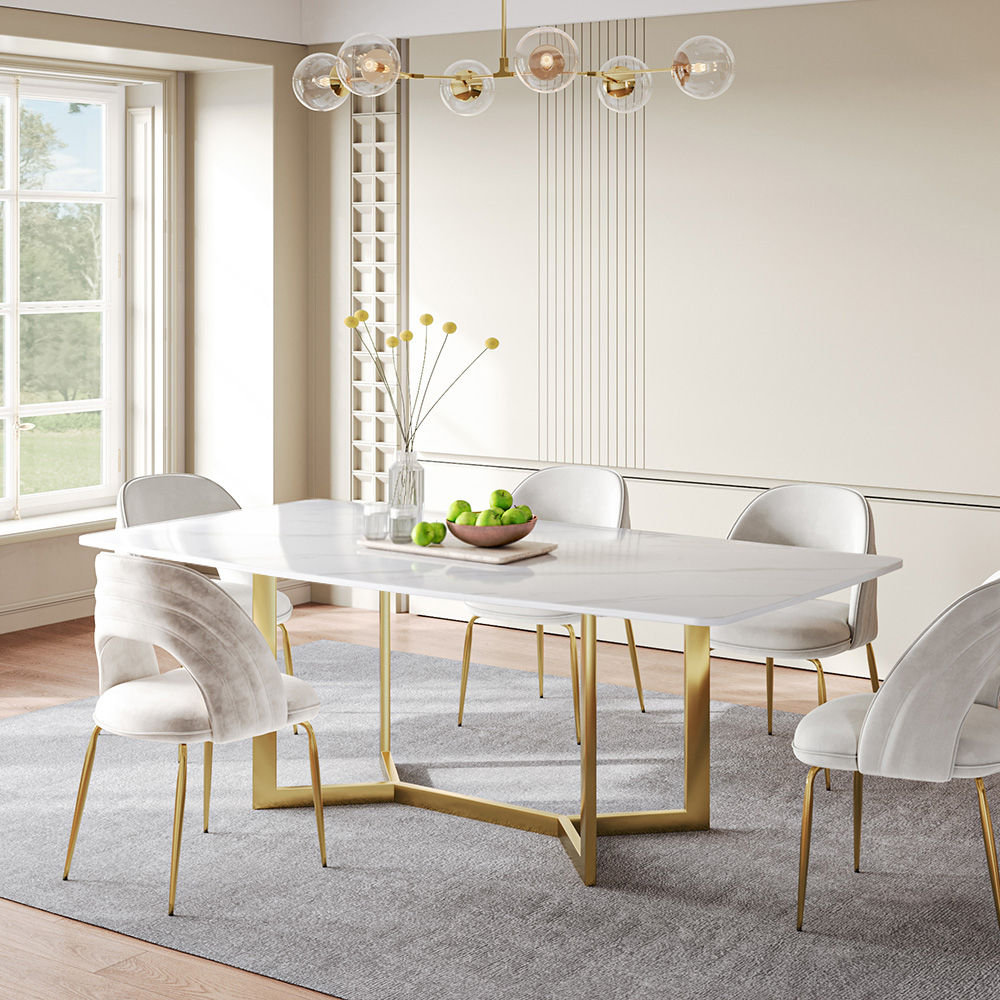 Partly Assemble White Glossy Sintered Stone Dining Tables