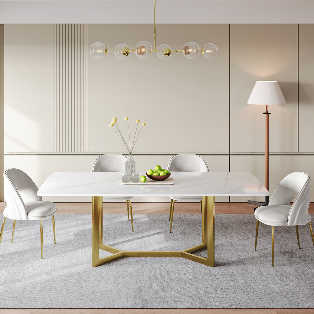 Sintered Stone White Glossy Sintered Stone Dining Tables