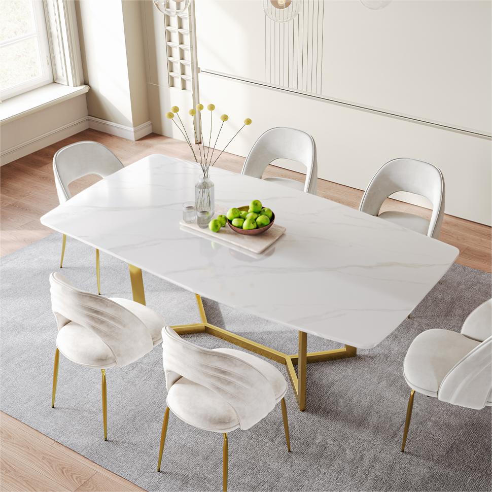 without Chairs White Glossy Sintered Stone Dining Tables