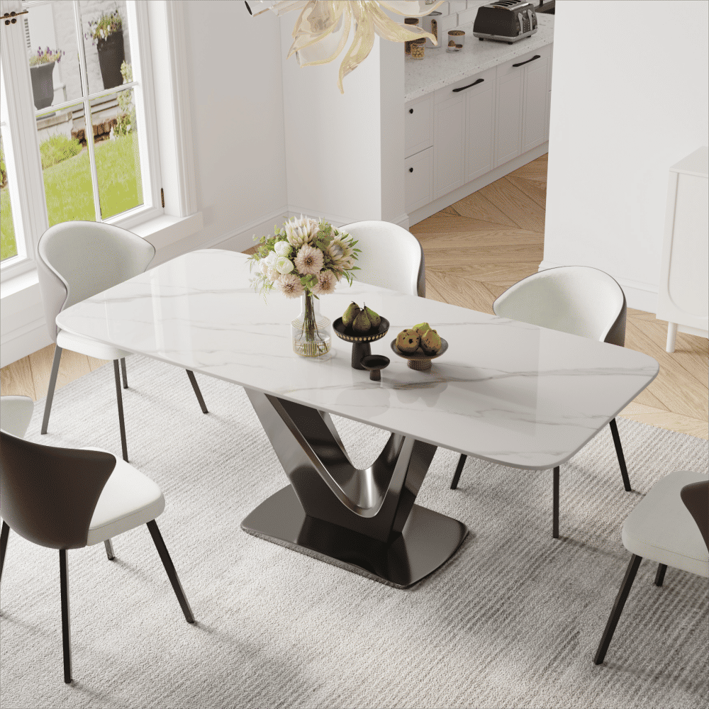 Sintered Stone White Glossy Sintered Stone Dining Tables