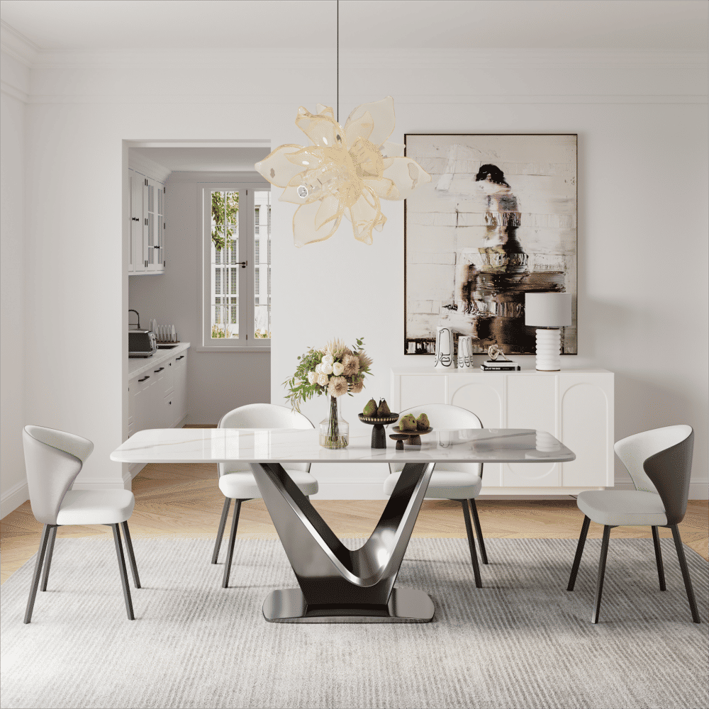 Modern Luxury White Glossy Sintered Stone Dining Tables