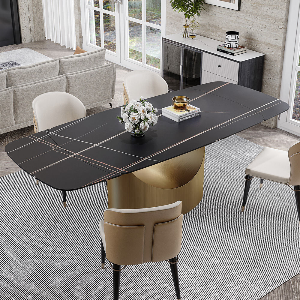 Assemblage partiel Noir Pierre frittée mate Extendable Dining Tables