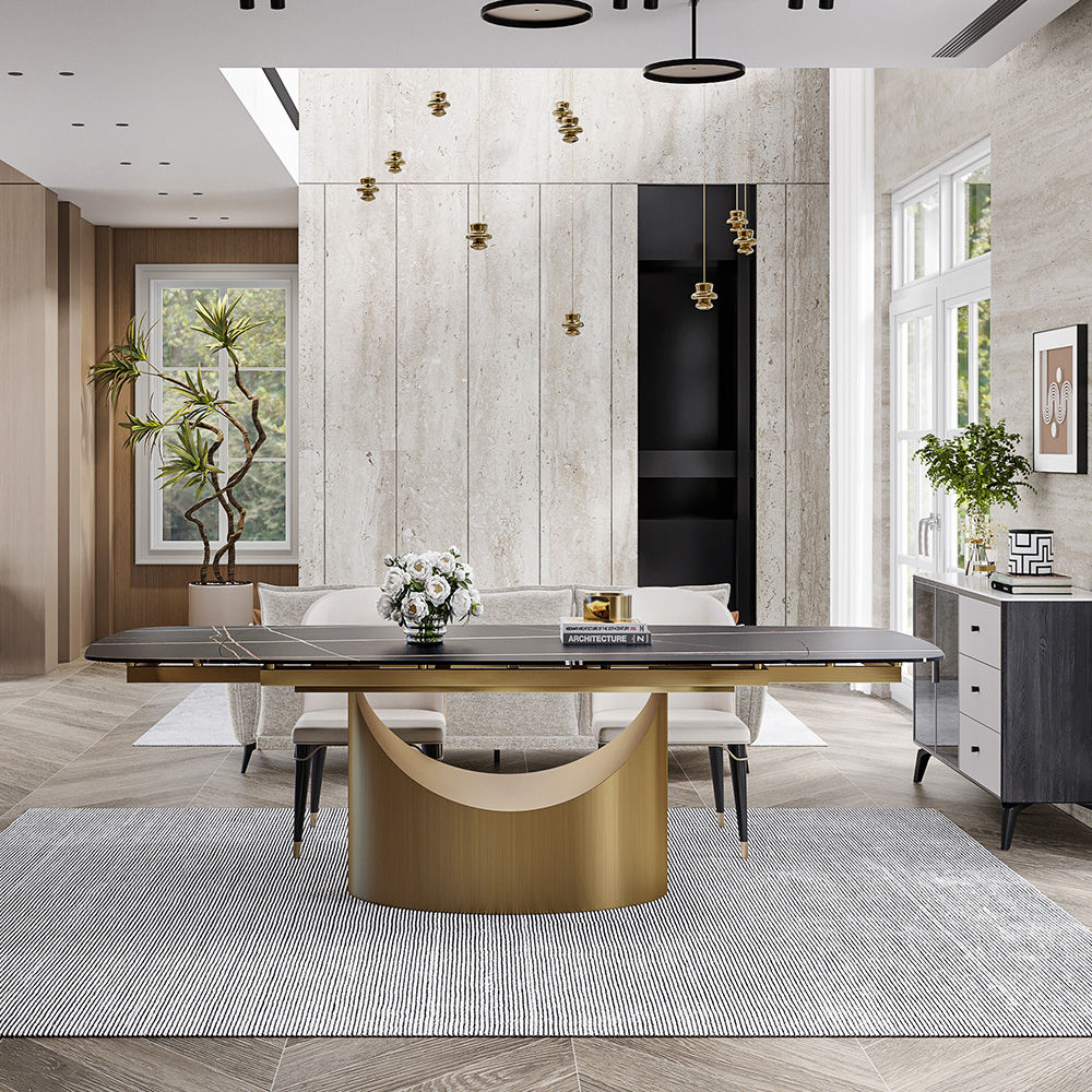 Extensible Noir Pierre frittée mate Extendable Dining Tables