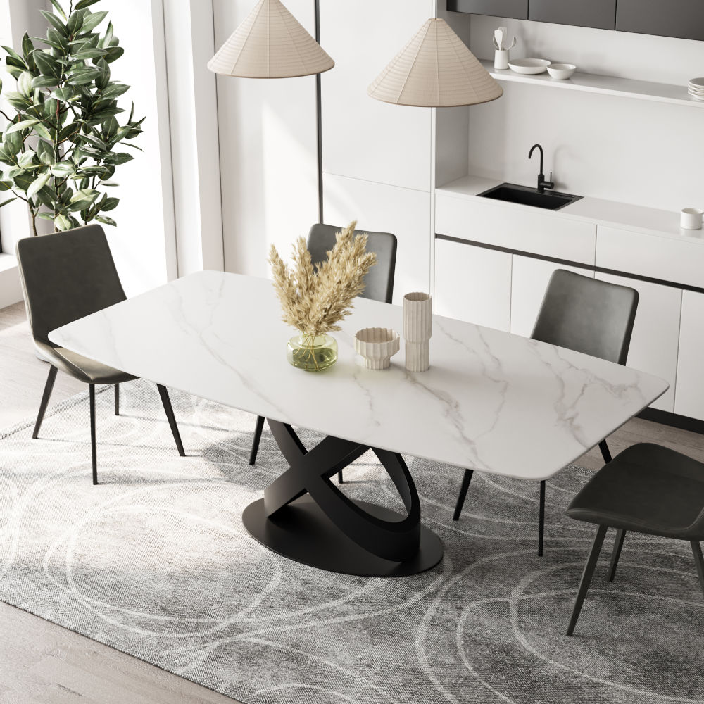 White Matte Sintered Stone Dining Tables