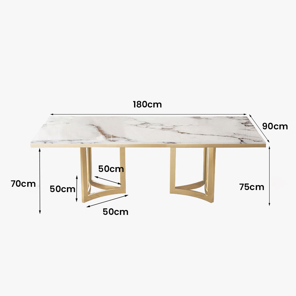 Blanc Dessus de table en faux marbre et base en acier inoxydable Tables à manger