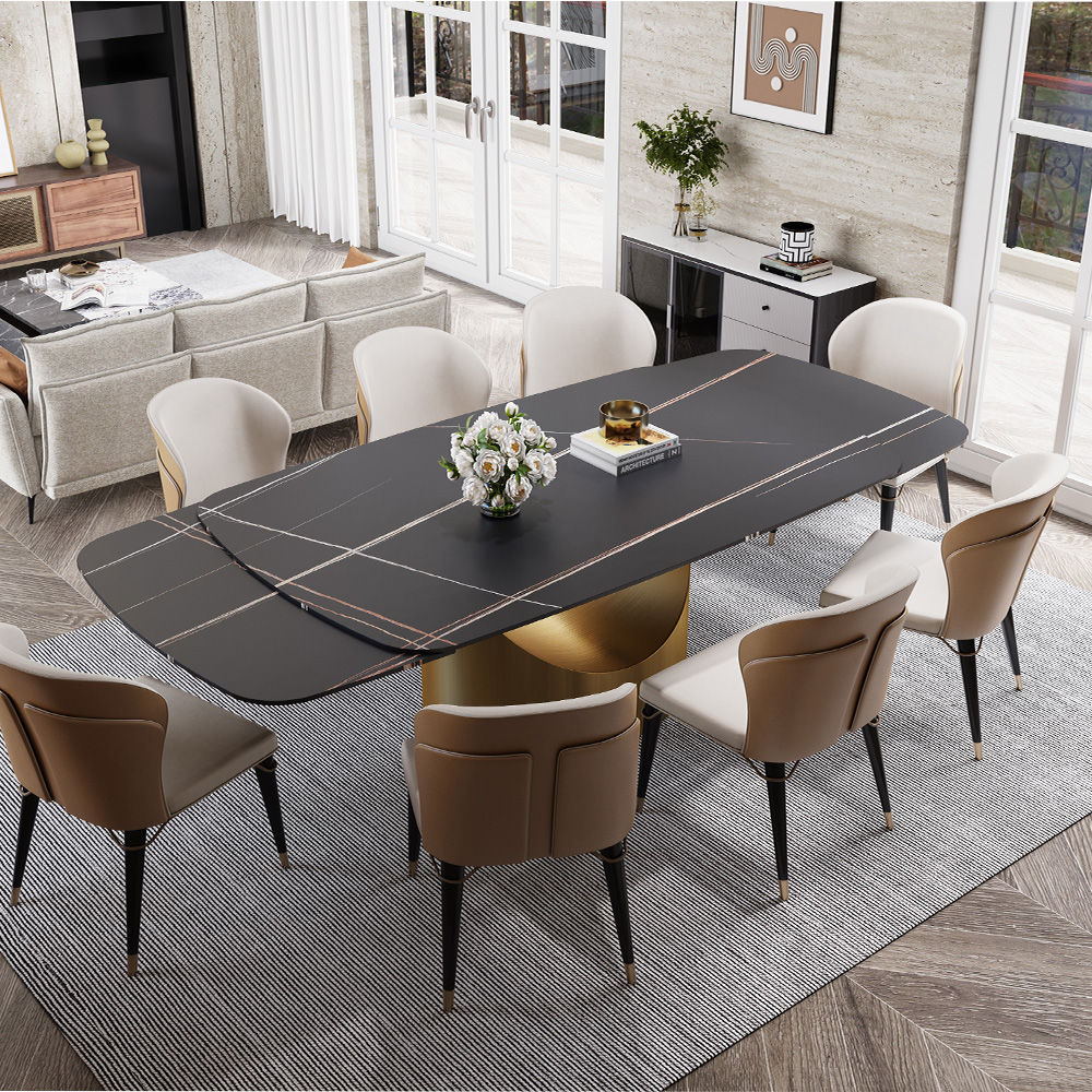 Moderne Noir Pierre frittée mate Extendable Dining Tables