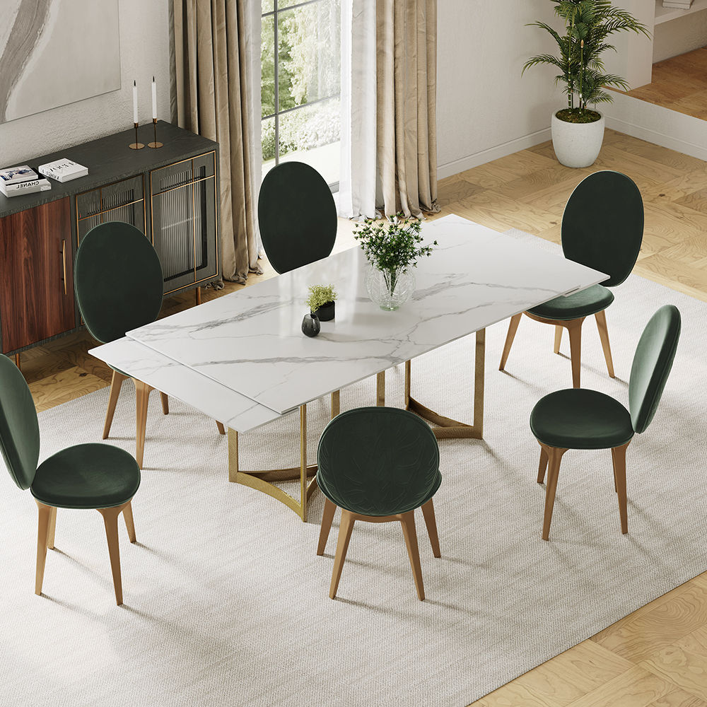 White Glossy Sintered Stone Dining Tables