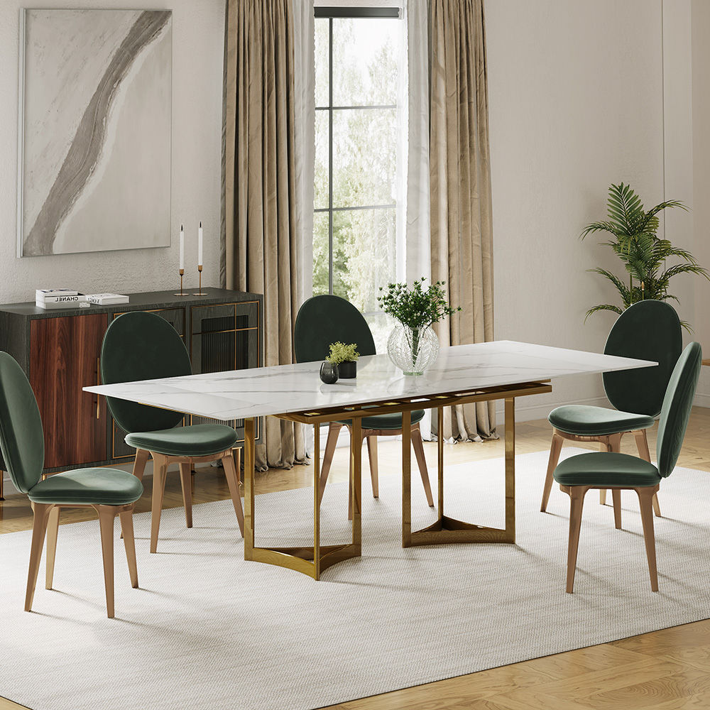 White Glossy Sintered Stone Dining Tables
