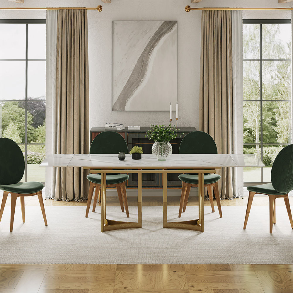 White Glossy Sintered Stone Dining Tables