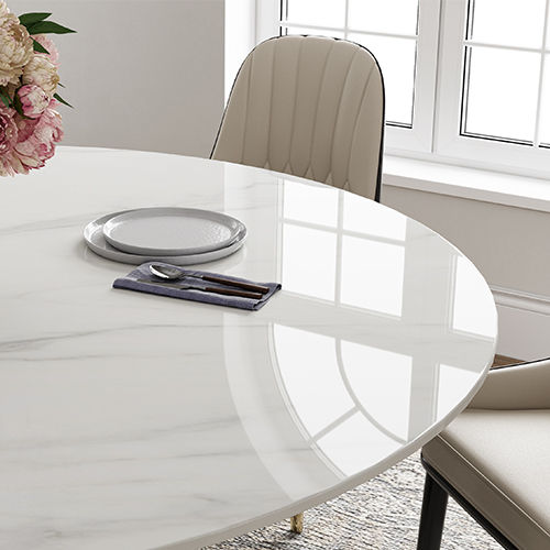 Metal Leg White Glossy Sintered Stone Dining Tables