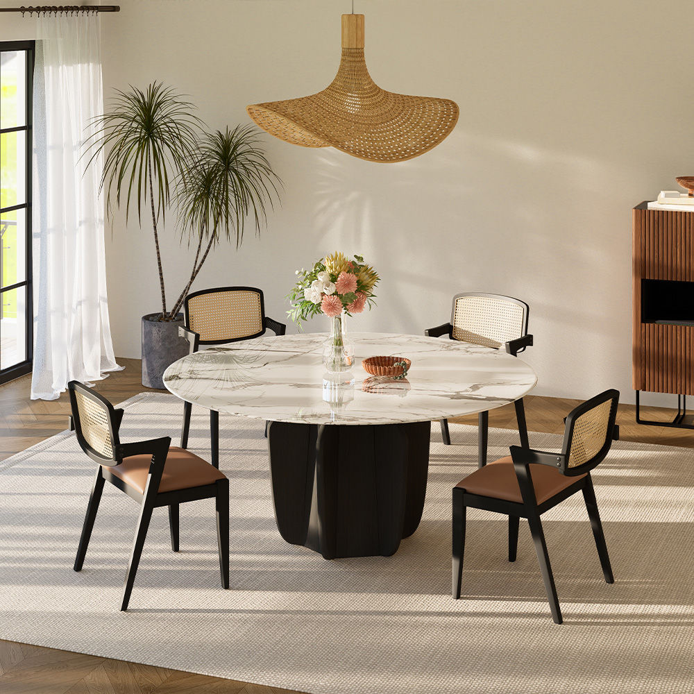 White & Gray Faux Marble Dining Tables