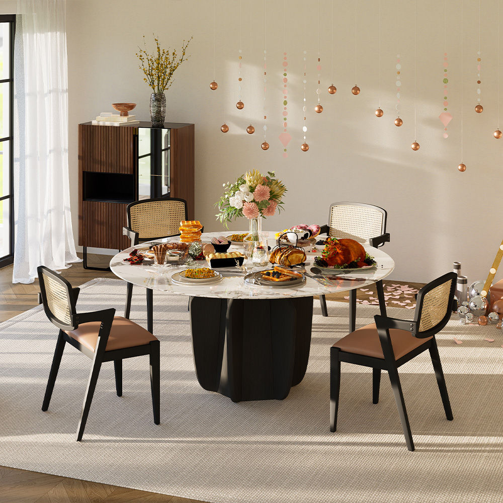 White & Gray Faux Marble Dining Tables