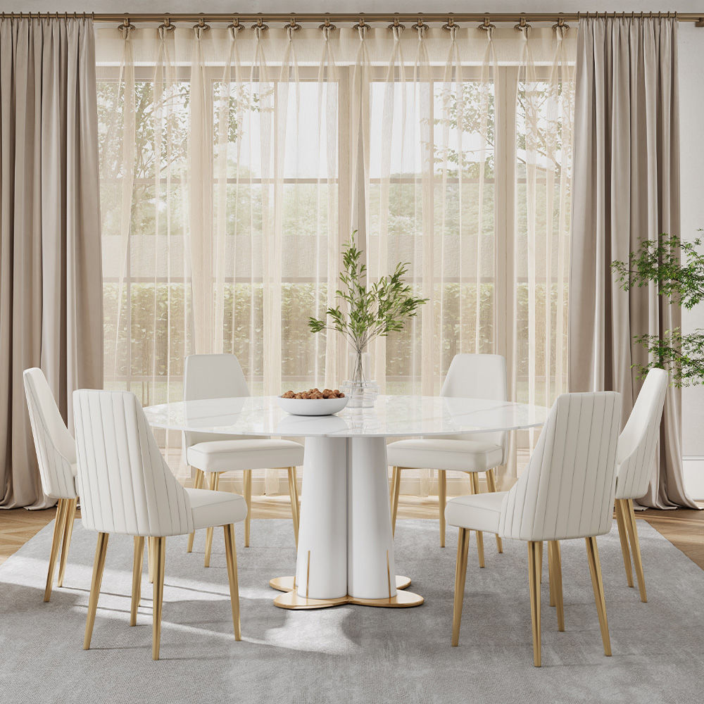 4 Seaters White Glossy Sintered Stone Dining Tables