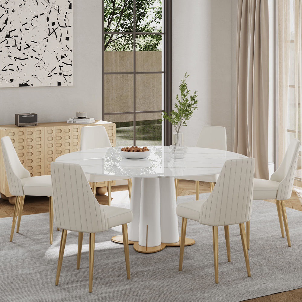 Partly Assemble White Glossy Sintered Stone Dining Tables