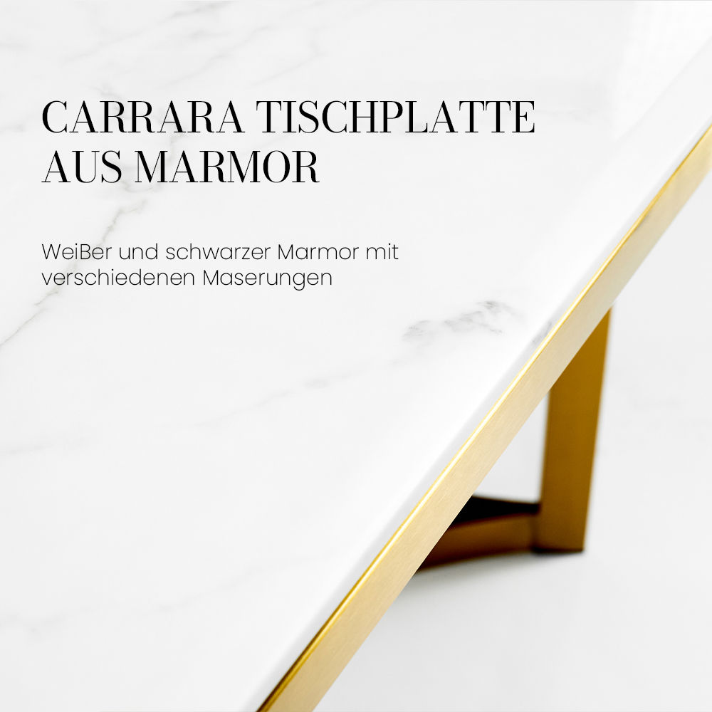 Weiß Tischplatte aus Kunstmarmor und Sockel aus Edelstahl Esstische