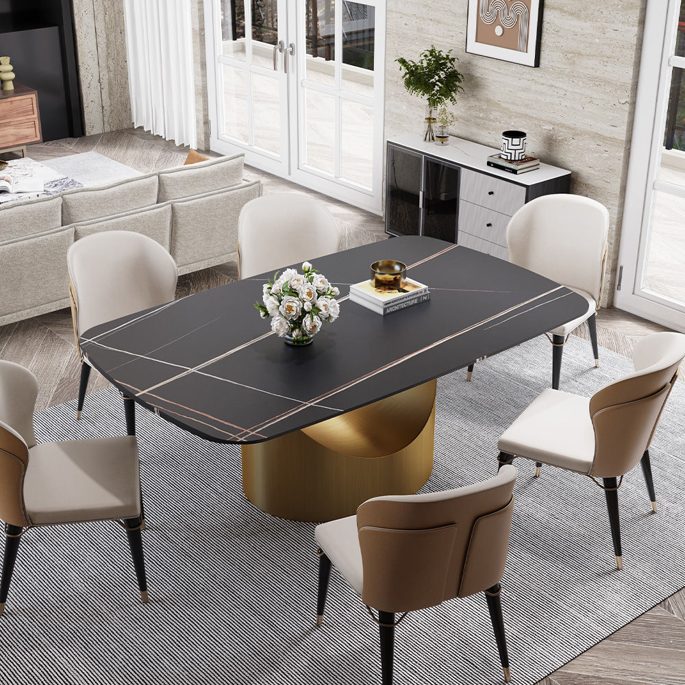 Moderne Noir Pierre frittée mate Extendable Dining Tables