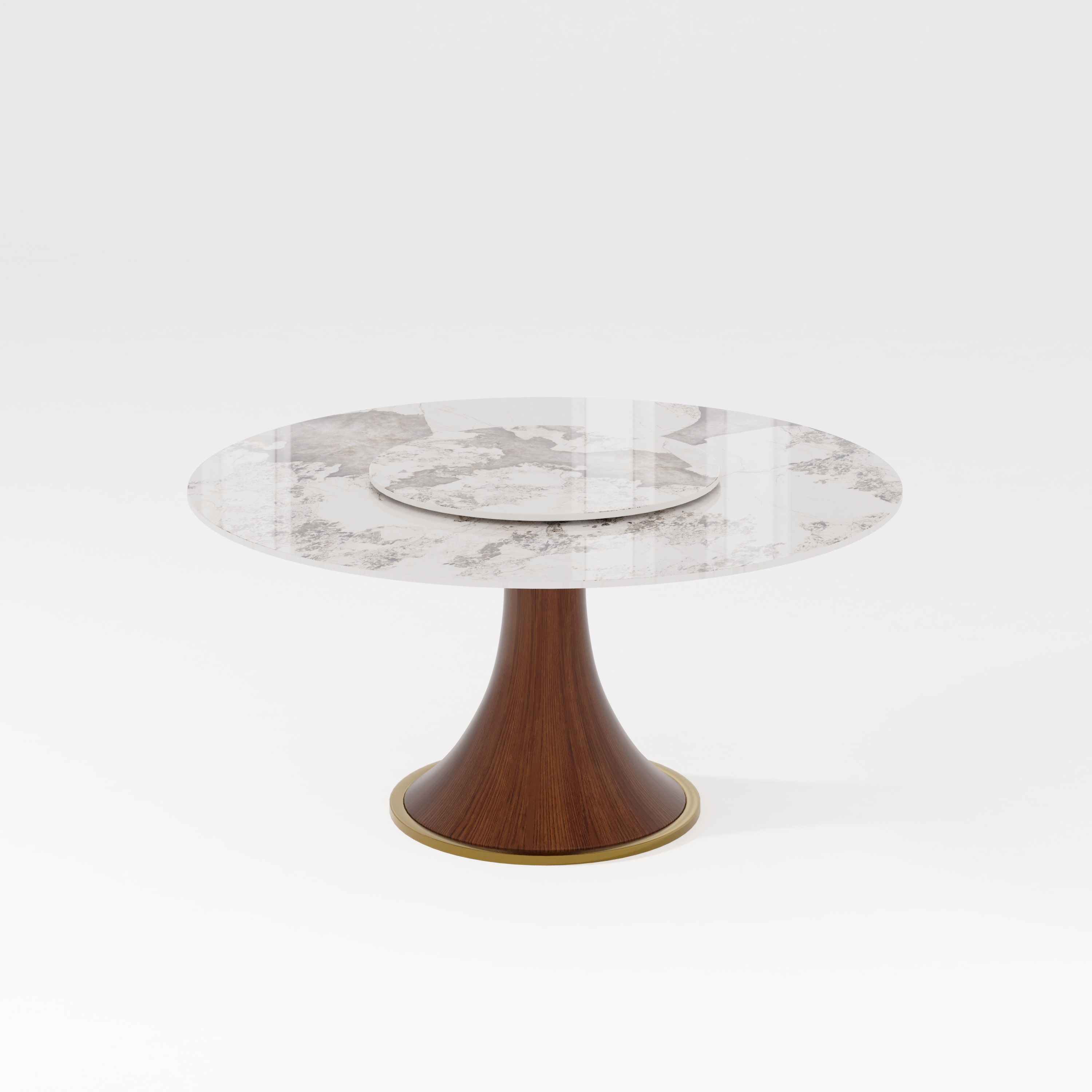 Round Wood color Glossy Sintered Stone Dining Tables