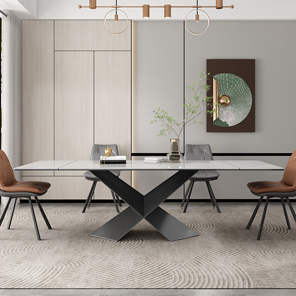 Partly Assemble White Glossy Sintered Stone Extendable Dining Tables