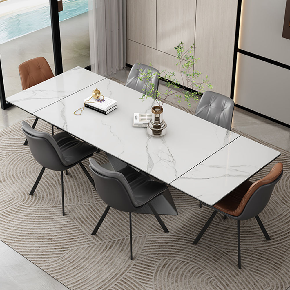 Modern White Glossy Sintered Stone Extendable Dining Tables