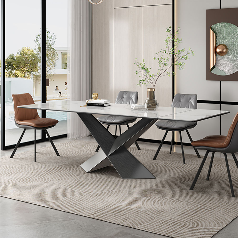for 8 White Glossy Sintered Stone Extendable Dining Tables