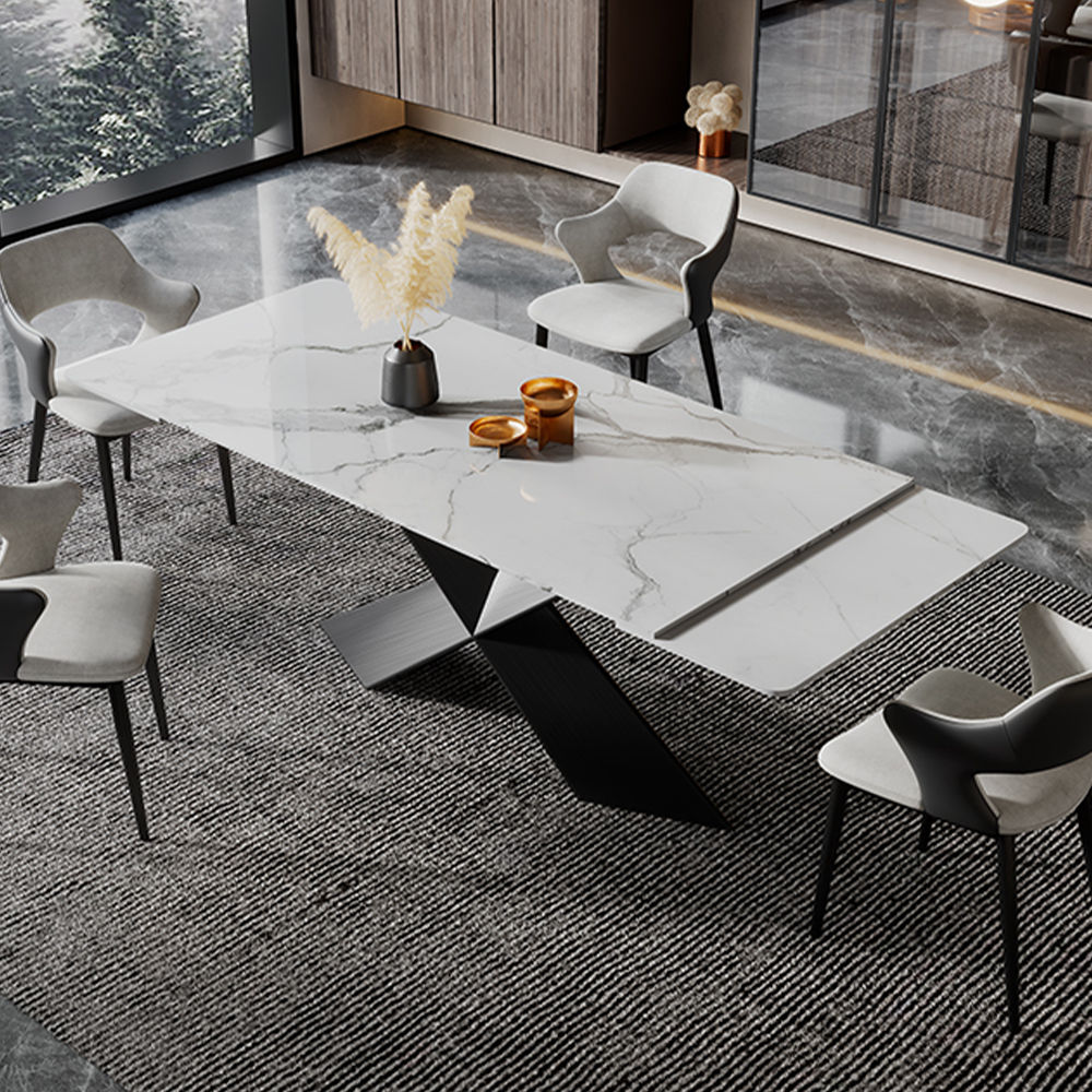 Sintered Stone White Glossy Sintered Stone Extendable Dining Tables