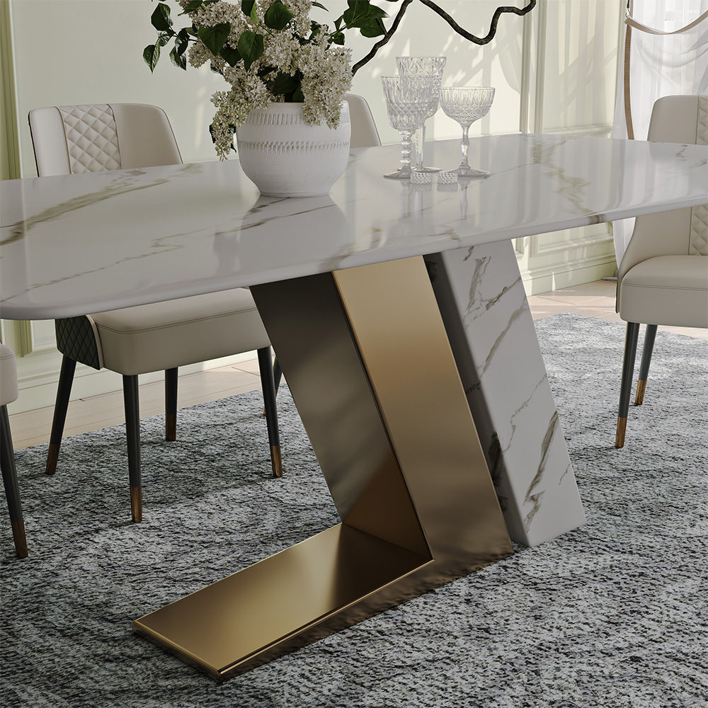 Rectangular White Glossy Sintered Stone Dining Tables