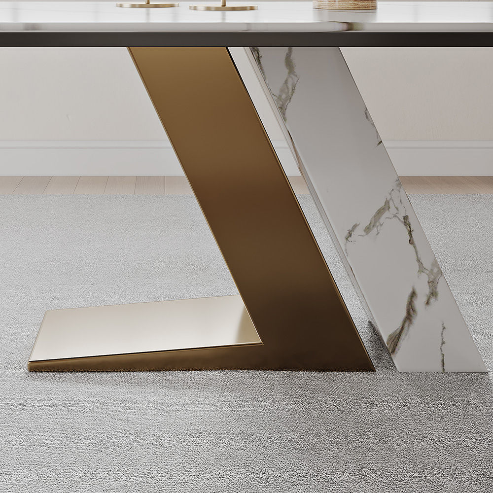 for 6 White Glossy Sintered Stone Dining Tables