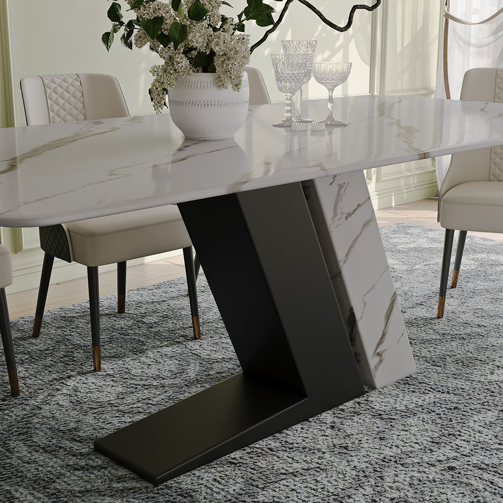 for 6 White Glossy Sintered Stone Dining Tables