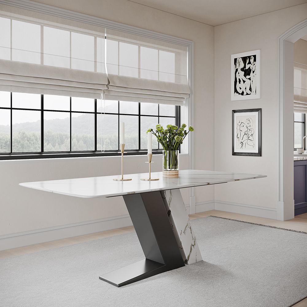 Sintered Stone White Glossy Sintered Stone Dining Tables