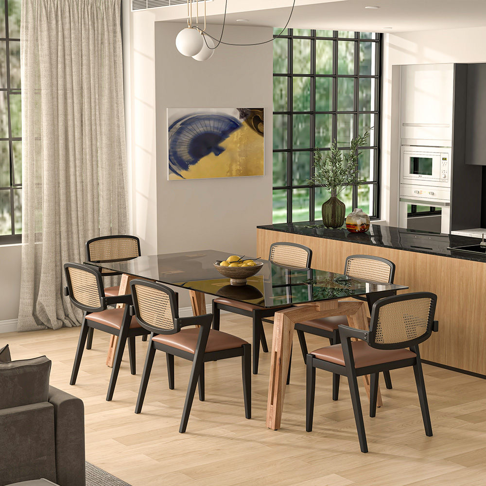 Mid Century Modern Black&Wood Solid Wood Dining Tables