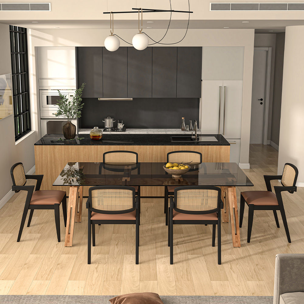 Partly Assemble Black&Wood Solid Wood Dining Tables