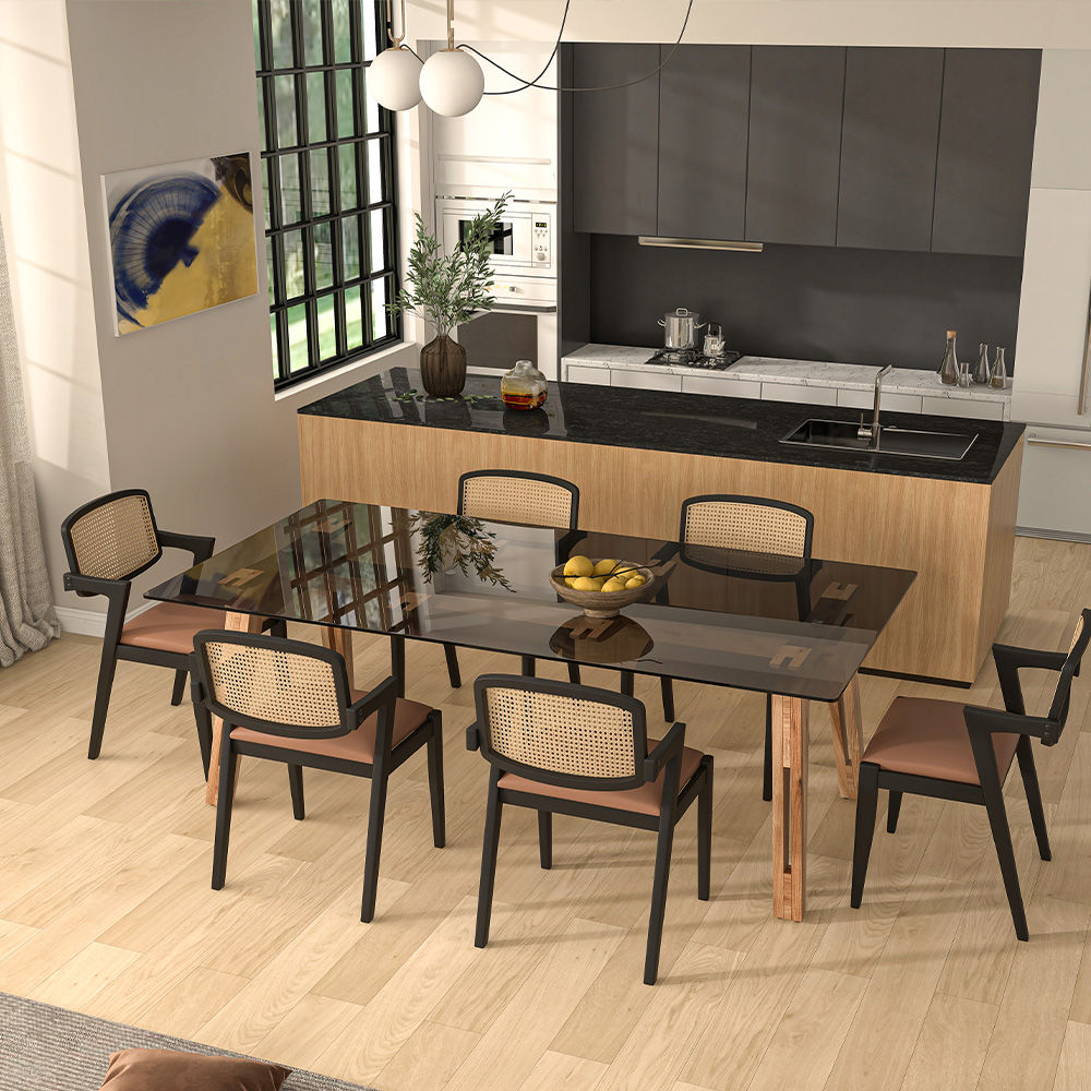 Mid Century Modern Black&Wood Solid Wood Dining Tables